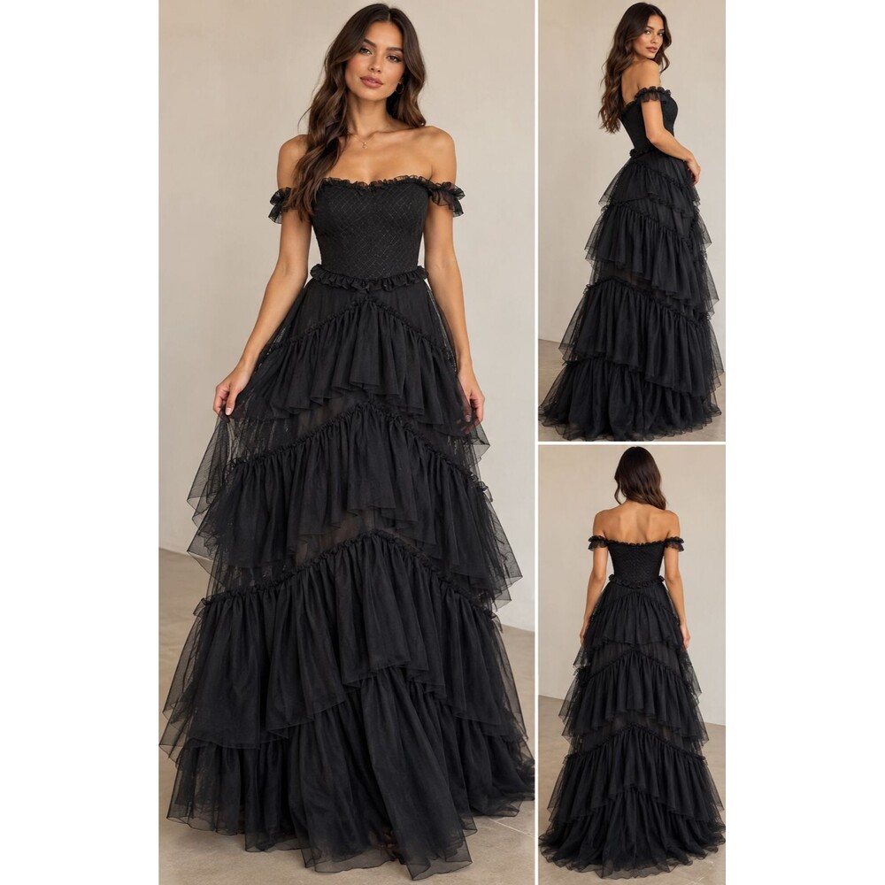 City Studio Black Corset Top Prom Dress Gown Size 0 Small Sheer Whimsigoth Goth